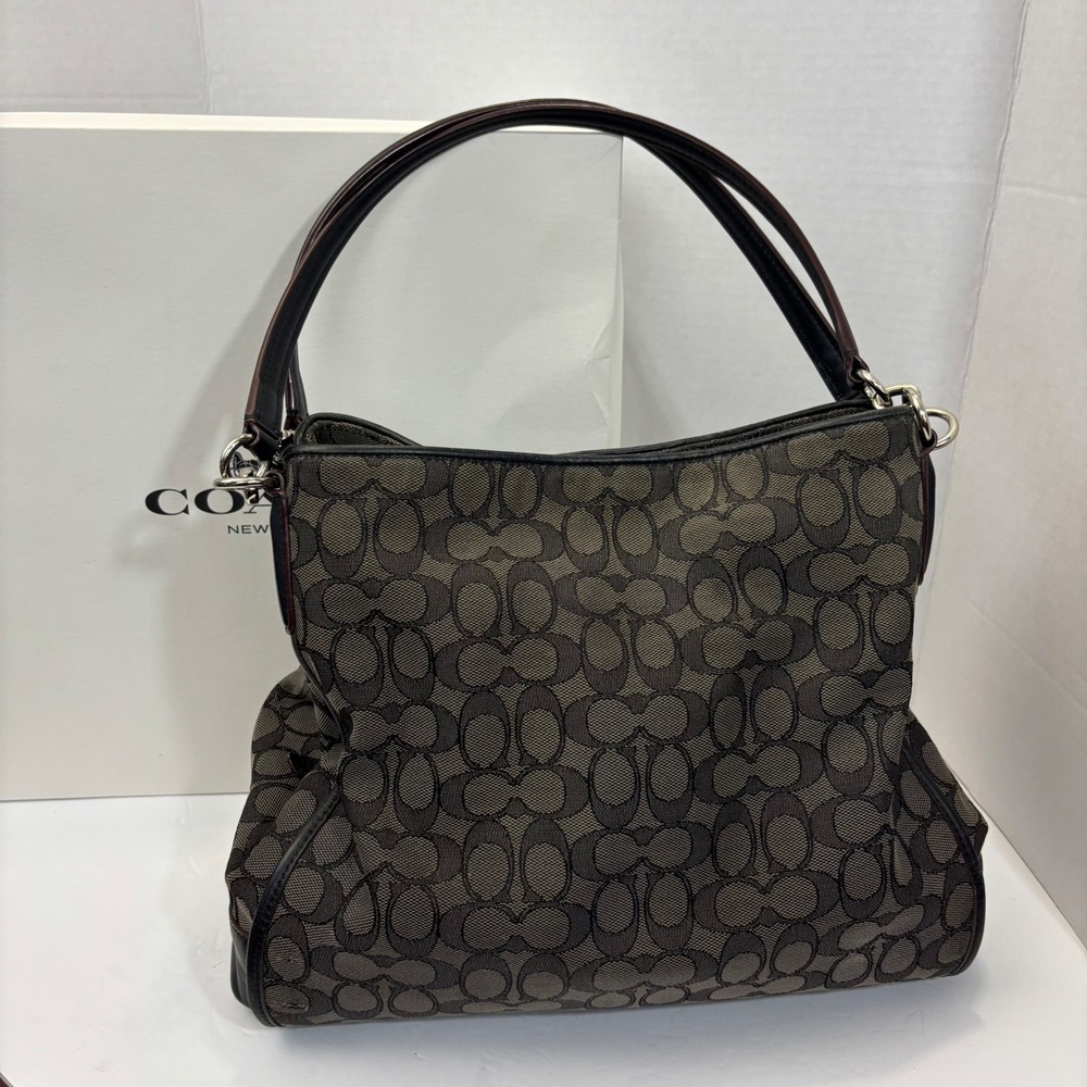 Coach Phoebe F36424 Shoulder Bag Outline Black Smoke Signature Jacquard Purse